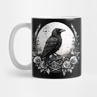 Fantasy Creature Raven Witchy Familiar Crow, Full Moon & Flowers Mug